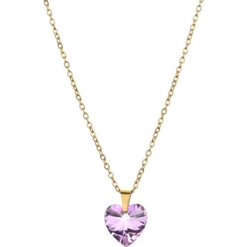 ZMZY Stainless Steel Chain CZ Crystals Heart Necklaces Pendants For Women Girls Gift Necklace Women Clavicle Accessories Fashion