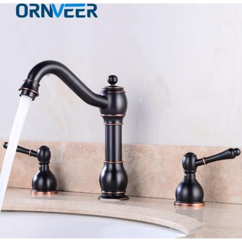 Black three piece faucet hot and cold mixed water basin three hole faucet bathtub faucet