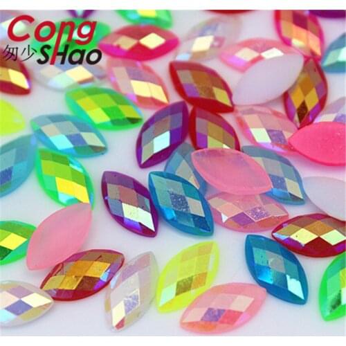 Cong Shao 300pcs 6*12mm AB Mix Color Horse eye flatback Resin Rhinestone trim stones and crystal DIY Wedding Dress Button CS568E