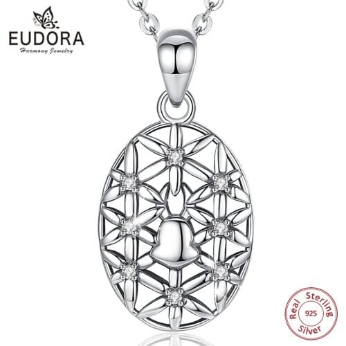Eudora 925 Sterling Silver Bunny Leaf White CZ Pendant necklace Happy Rabbit Fashion Jewelry Gift for little girls with box