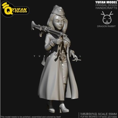 H55mm Yufan Model Resin Figure Kits Q female soldier Self-assembled YFWW35-2059