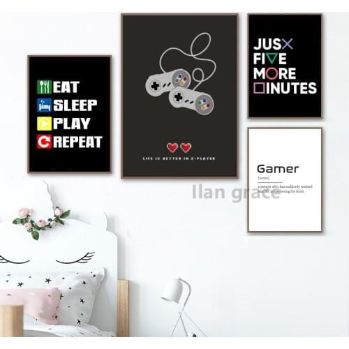 Just One More Game Poster Prints Gamer Joystick Symbols Gamepad Controller Boys Room Wall Art Canvas Painting Man Cave Decor