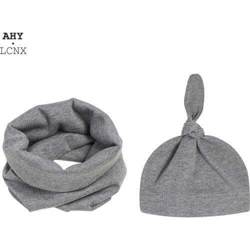 2 Pcs Winter Autumn Baby Hat Scarf Sets Solid Color Children Head Cover Spring Warm Neck Collar Kids Beanie Cotton Kids Hat