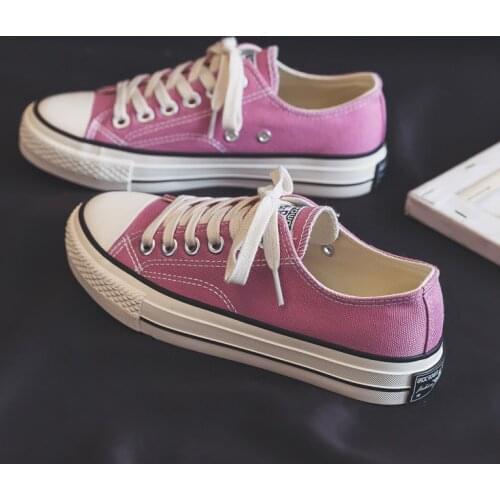 Girls Leisure Shoes Canvas Cloth Gumshoes Spring Autumn Solid Color Women Sneakers 35-40 Pure Color Hot Pink Flat Heel Lace Low