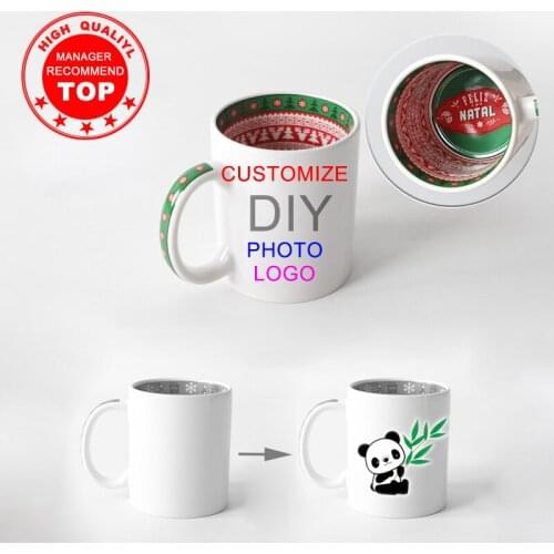 DIY LOGO photo Mug Christmas pattern inside Ceramic cup Personalized photo customize picture gift DIY photo Ceramic mug