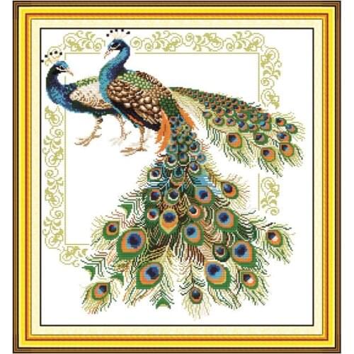 Lucky Peacock Joy Sunday Cross Stitch Kits Animals Pattern Printed Fabric 11 14CT DIY Handmade Kits Cross Stitch Kits Home Decor