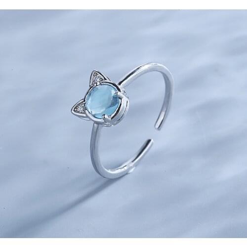 Luckydays Cute Small Cat Zircon Rings For Girls Women Minimalist Blue Crystal Rings Jewelry Birthday Anniversary Gifts Wholesale