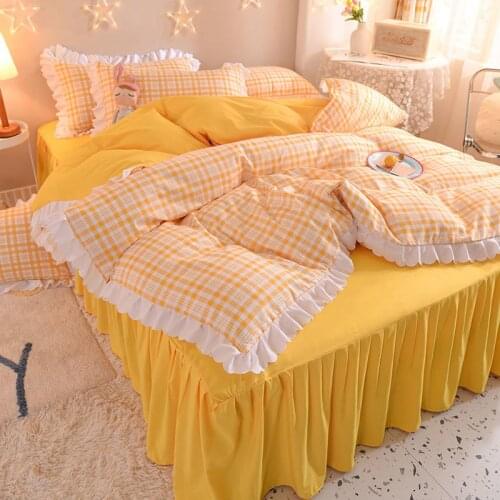 Small fresh bed skirt four-piece princess girl heart quilt cover three-piece set cover sheet bed cover bedding