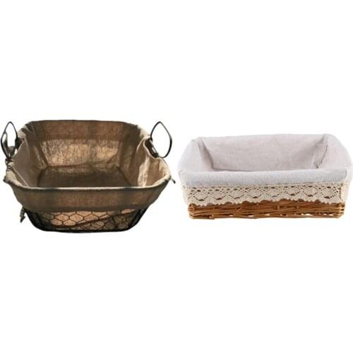 1 Pcs 23 X 23 X 10CM Metal Art Storage Baskets Bread Container & 1 Pcs 30 X 21 X 9Cm Storage Basket,Rectangular Basket