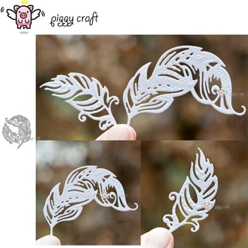 Piggy Craft metal cutting dies cut die mold 2Pcs Feather decoration Scrapbook paper craft knife mould blade punch stencils dies