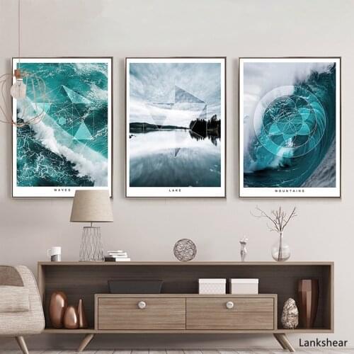 Sea Wave Decoration Poster Nordic Modern Style Canvas Painting Skyline Lake Wall Art Prints Frameless Posters for Bedroom