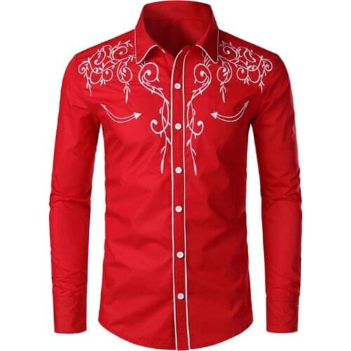 80%HOT Men Solid Color Embroidered Turn Down Collar Long Sleeve SlimA1 FitA1 Shirt Top