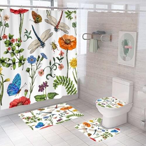 Bathroom Decor Waterproof Shower Curtain Set Toilet Cover Non-Slip Bath Mat Rug Carpet Toilet Seat Bathroom Accessories Washable