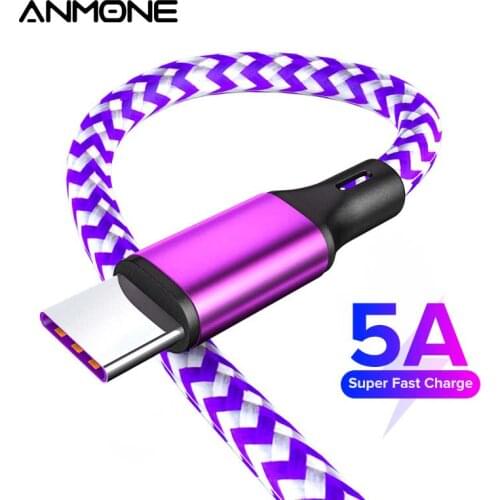 USB Type C 5A Cable Fast Charge Nylon Cable Data Cord Super Charging Charger Cable Mobile Phone Wire For xiaomi redmi note 9 pro