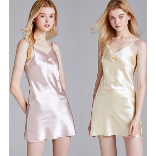 2021 Spring and Summer New Nightdress Womens Ice Silk Thin Pure Color Suspender Short Skirt Home Clothes Sexy Nightwear