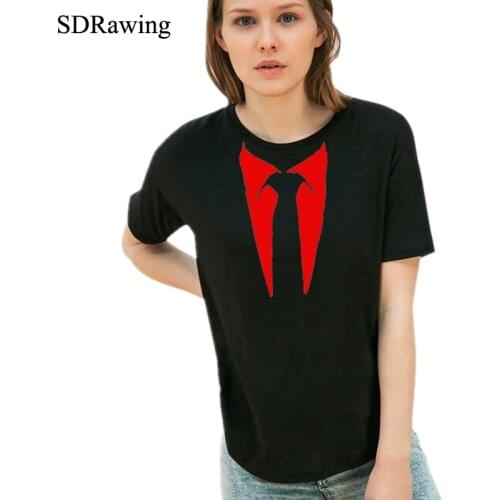 NEW Novelty woman brand T Shirts Tuxedo Tees Retro Tie Funny Camisetas O Neck Top Tshirt Casual Fitness womans Clothing S-XXXL