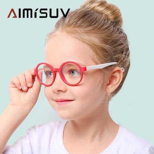 AIMISUV Round Blue Light Blocking Glasses Kids TR90 Flexible Frame Unisex Computer Gaming Prescription Glasses Child UV400