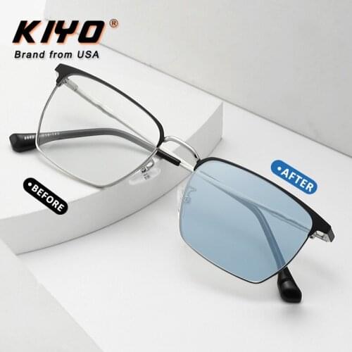 KIYO Brand 2021 New Women Men Square Photochromic Anti-Blue Light Sunglasses Metal Fashion Sun Glasses UV400 Sport Eyewear 9662