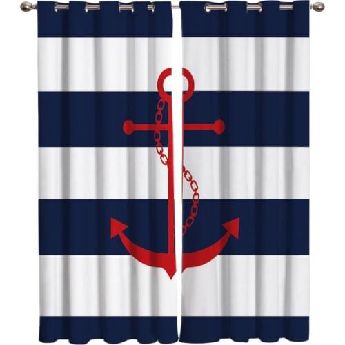 Simple Blue And White Stripes Anchor Curtain Lights Living Room Bedroom Outdoor Decor Kids Window Treatment Sets Curtains
