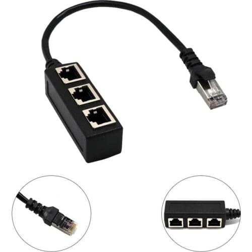 RJ45 Ethernet Splitter Stable Wear-resistant PVC 1 to 3 Ways LAN Ethernet Cable Connector for Computers