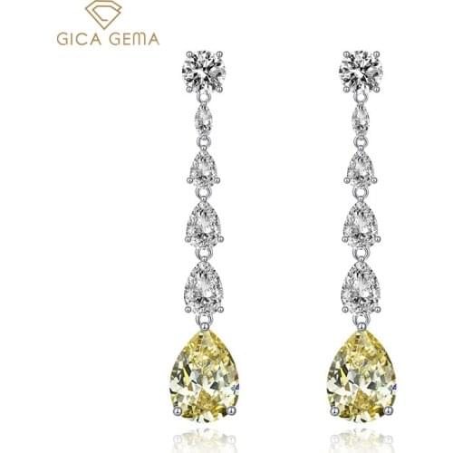 GICA GEMA Luxury 100% 925 Sterling Silver Created Citrine Gemstone Drop Dangle Women Earrings Fine Jewelry Wholesale