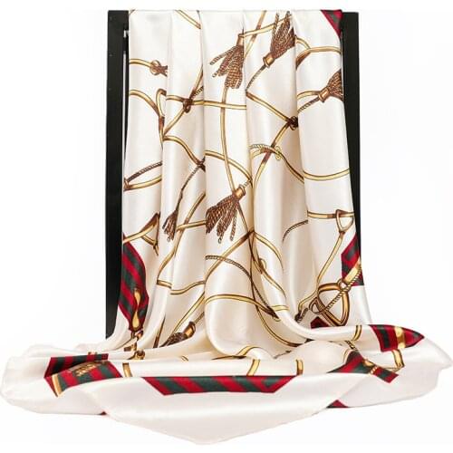 Luxury Brand Silk Scarf Women Chain Print Hair neck Square Scarves Ladies Shawl Bandanna 90*90cm Muslim Hijab Muffler Foulard