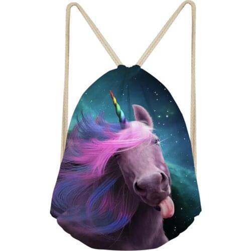 HaoYun Womens Travel Drawstring Backpack Fantasy Unicorn Horse Pattern Beach Shoes Pockets Fashion Girls Mini Organizer Bags