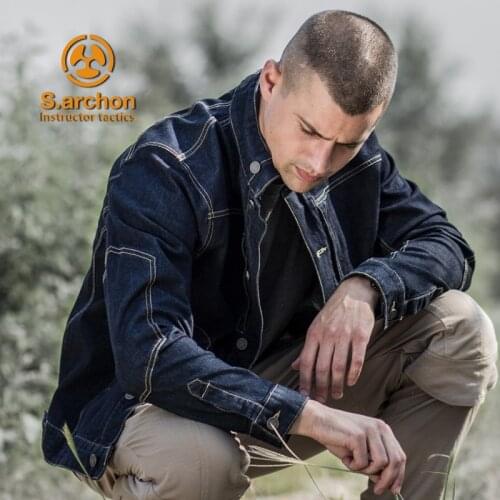 S.archon Instructor Tactics Knight Series PD Denim Jacket Classic Soliders Military Jackets Stretch Motorcycle Bomber Jean Coat