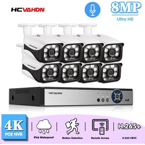 H.265 CCTV Camera Security System Kit 4K 8ch Outdoor Waterproof Audio Ai Night Vision POE IP Camera Vedio Surveillance Kit 8MP