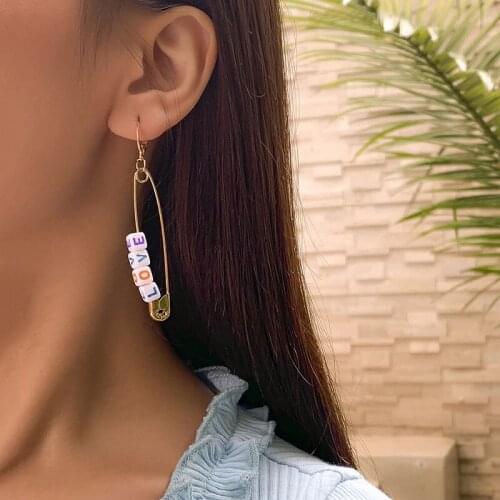 Vintage Creative Acrylic Dice Letters Love Alloy Pin Dangle Earring for Women Cool Geometric Eardrop Earrings Ear Jewelry Gift