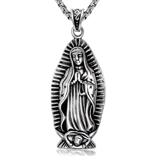 High Polished Stainless Steel Our Lady of Guadalupe Pendant Necklace 70 CM SS Chain