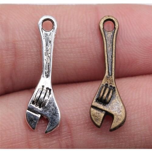 WYSIWYG 20pcs 24x7mm Pendant Wrench Tool Wrench Charm Pendants For Jewelry Making Antique Silver Color