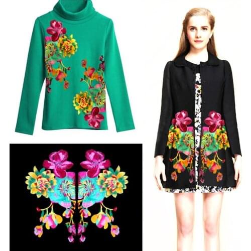 Mirror Pair Flower Embroidered Water Soluble Lace Fabric Applique Patches Sew on Clothes Accessories 39*20CM T1835