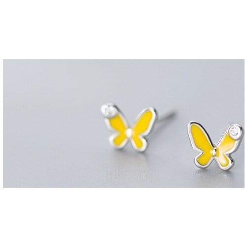 MloveAcc Cute Butterfly Stud Earrings for Women Silver 925 Jewelry Yellow Enamel Sterling Silver Fashion Bijoux 2019 New Bijoux