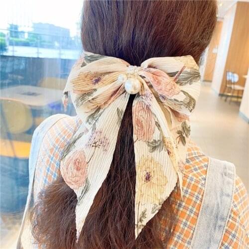 2021 Hair Accessories Large Bow Women Hair Clips Boutique Pearls Flowers Printed Hairpin Princess Ribbon Bow Hair Barrettes