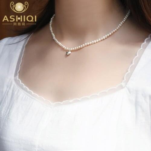 ASHIQI Real natural freshwater pearl 925 sterling silver heart-shaped necklace jewelry jewelry female gift