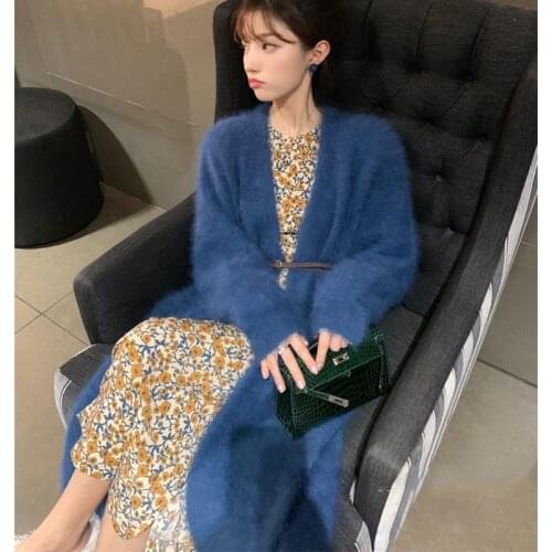 Female Synthetic Mink Cashmere Sweater Cardigan Women Winter Coat Knitted Long Cardigan Thick Plus Size Fluffy Sweaters coat