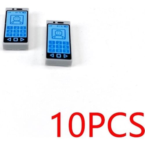 10PCS Print Cell Phone Pattern 1x2 MOC Building Blocks Tile Construction Classic Brick Toys Kids Learning Education