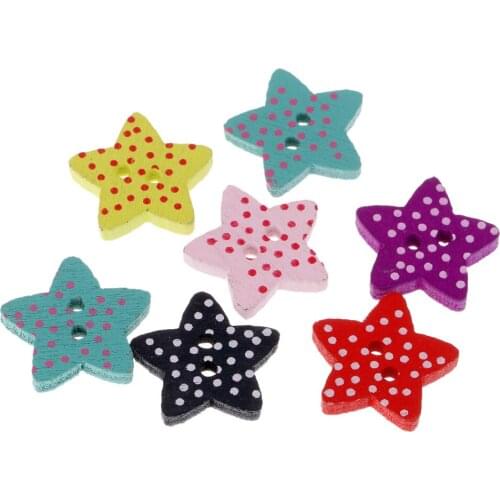 100pcs Mixed Star Shaped Wooden Buttons Polka Dot Buttons for Sewing Craft