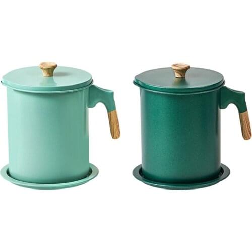 2X Oil Storage Grease Keeper 1.4L Grease Container With Strainer And Dust-Proof Lid,Light Green & Dark Green