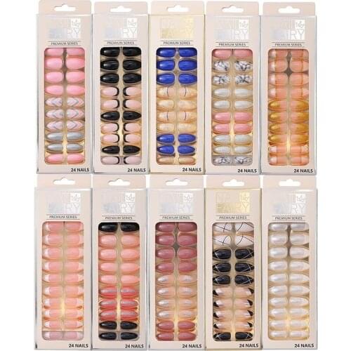 24pcs/box Fake Nails French Manicure Oval Head Colorful Beauty Artificial False Nails Tips With Glue