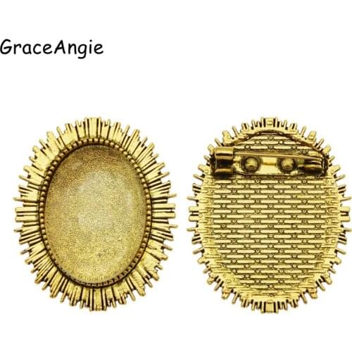 3pcs Oval Lace 25*18mm cabochon brooch + glass base settings diy blank Zinc Alloy steep pin backs diy basis for brooches Jewelry