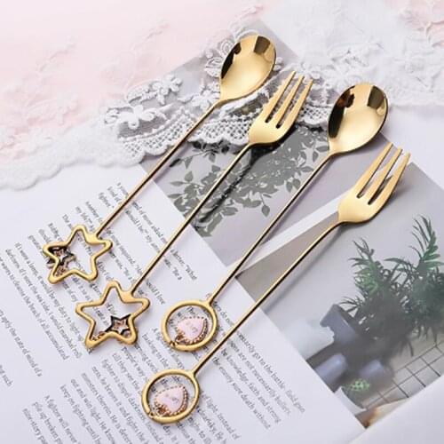 304 Stainless Steel Coffee Spoon watermelon ice cream spoon Tea Spoon Dessert Spoon Fork With Pretty Pendant Creative Tableware