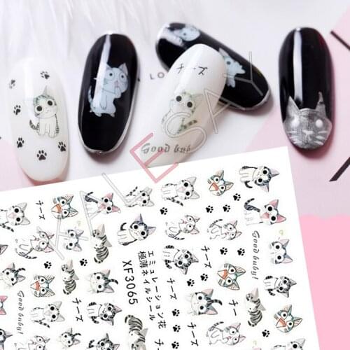 3D Nail Art Stickers Manicure Design Cartoon Cat Nail Sticker Back Glue Adhesive 3D Transfer Decals Decoration Nail Wraps