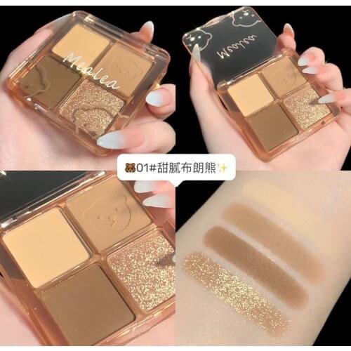 4 Colors Cute Bear Eyeshadow Palette Eyeshadow Primer Waterproof Glitter Nude Eye Pigment Matte Shimmer Shine Eye shadow Powder