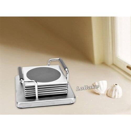 6 pads+1 frame) High quality PU material + stainless steel coffee tea beer cup mug mat holder for Tableware Placemat Supplies