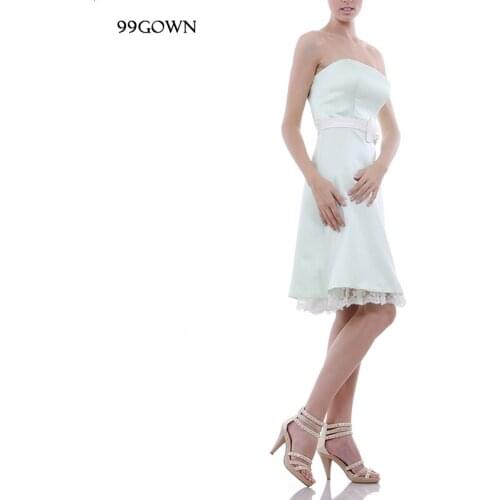 99GOWN Luxury Satin Wedding Guest Dress For Women 2019 Luxury Lace Knee-Length Off Shoulder Bridesmaid Dress Wedding Party
