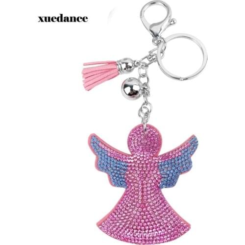 Angel Girl with Full Rhinestone Crystal KeyChain Holder Bag Pendant Accessories Cute Women Keyring for Car