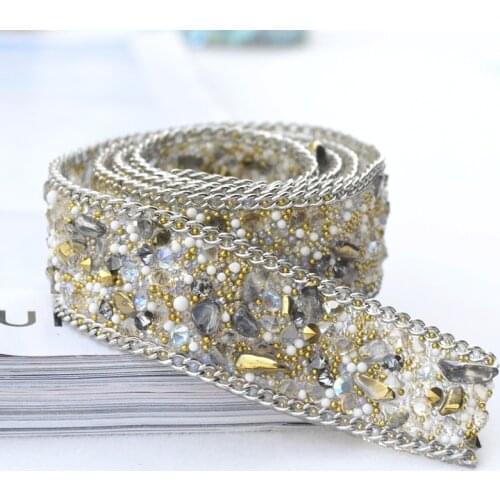 Free Shipping DIY Hot Diamond Beaded Lace Trim Vintage Mesh Fabric Paillette Lace Beaded Braid Sew on Lace Dress Applique