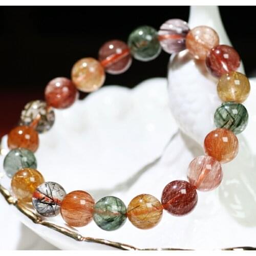 Top Quality Natural Copper Rutilated Quartz Colorful Crystal Bracelet Woman Man Round Beads 8mm 9mm 10mm 11mm 12mm 13mm AAAAA